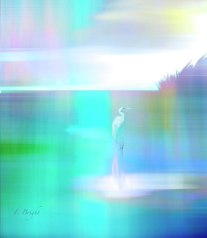 Egret In Shallow Water Digital Art by Frank Bright