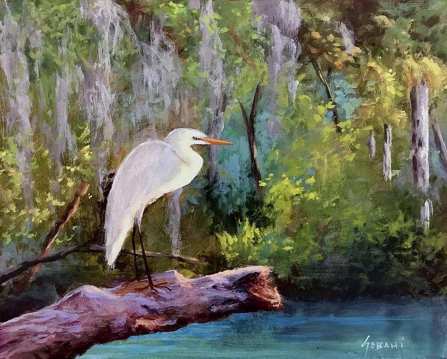 Egret animal wildlife art Painting by Karim Gebahi - Pixels