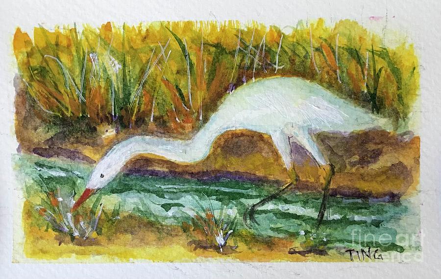 Egret at breakfast Painting by Doris Blessington