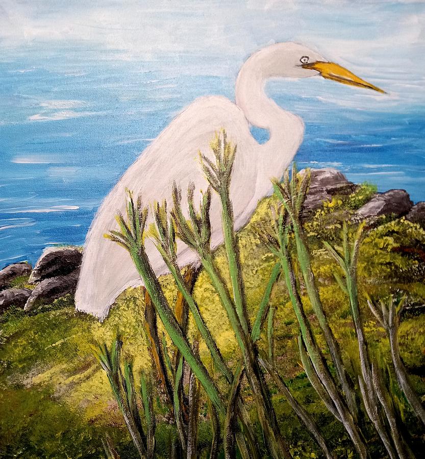 Nature Painting - Egret At Calabasas Lake by Irving Starr