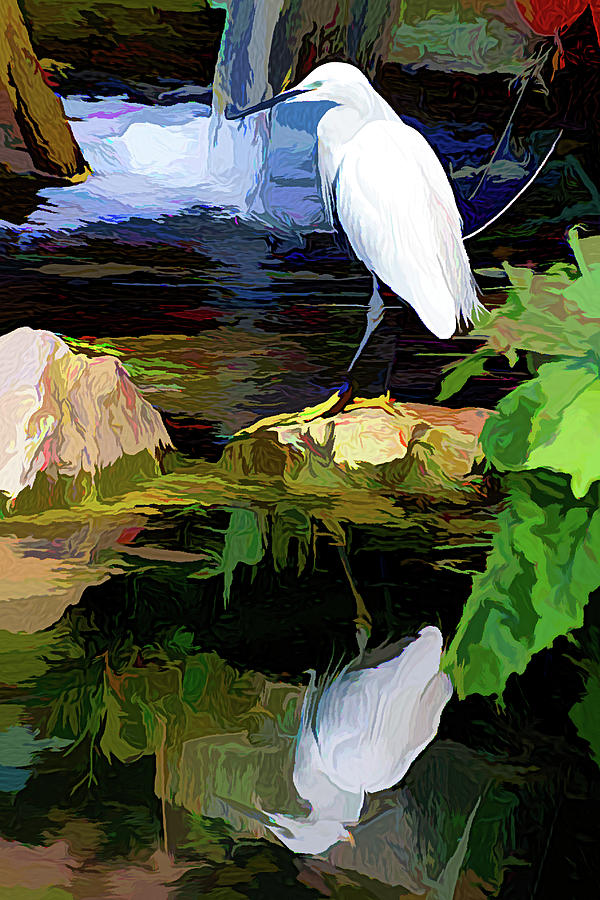 Egret at the Waterside Digital Art by LGP Imagery
