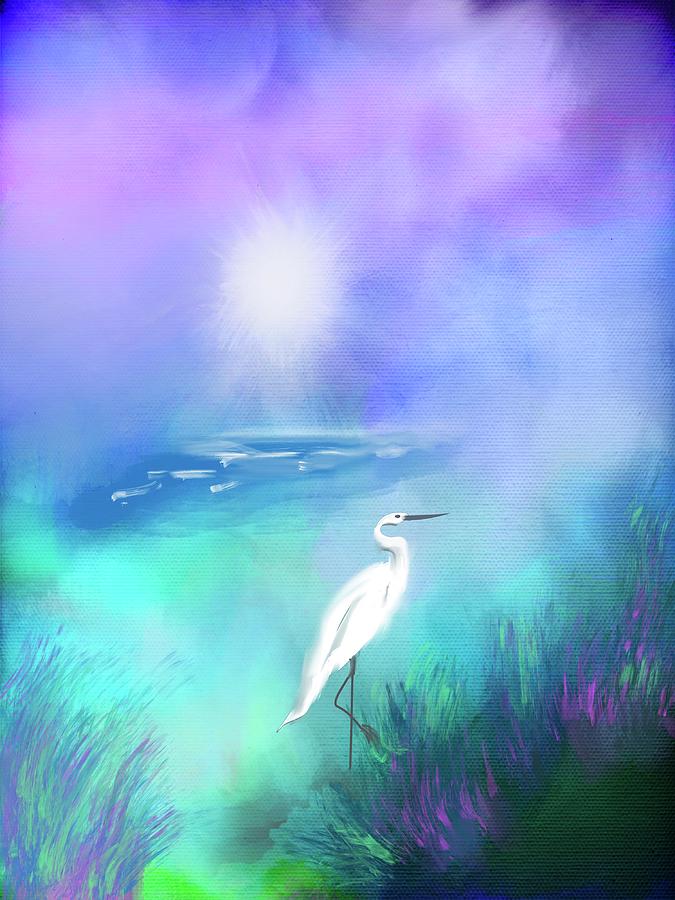 Egret By The Sea Digital Art by Frank Bright