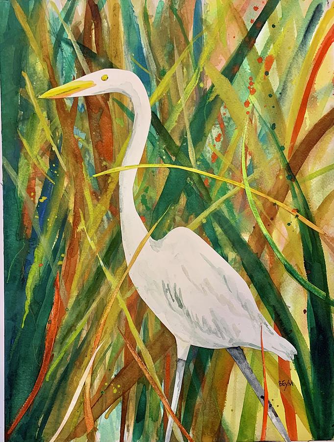 Egret  Painting by Clara Sue Beym