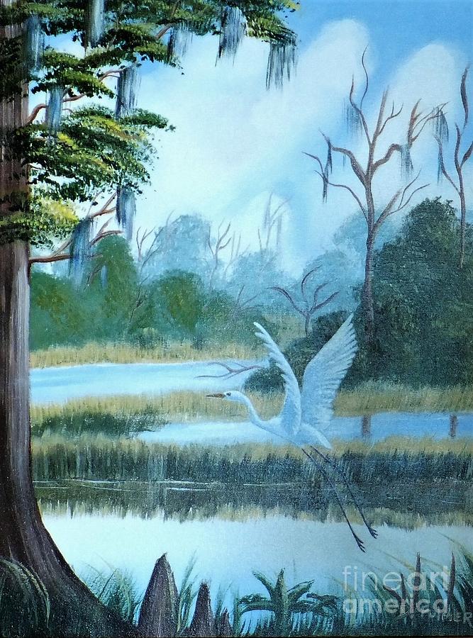 Egret In Flight 2 Painting by Denise F Fulmer