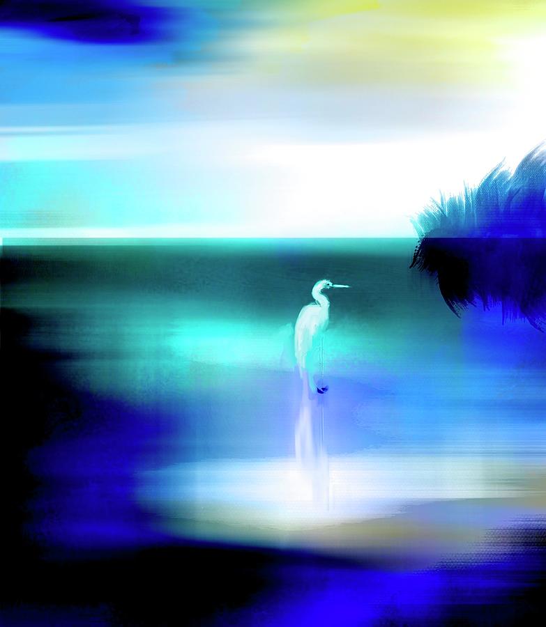Egret In Shallow Water 2 Digital Art by Frank Bright