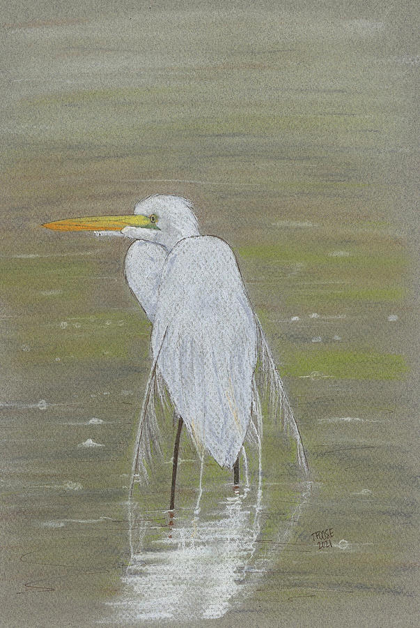 Egret In The Water Painting