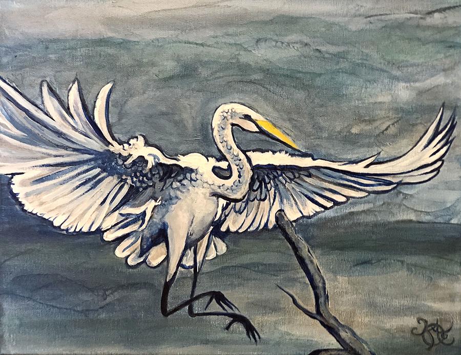 Egret Landing Painting by Katherine Nutt