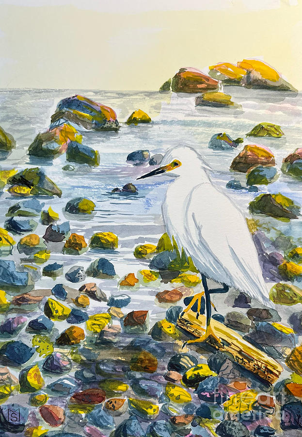 Egret Painting by Monika Shepherdson