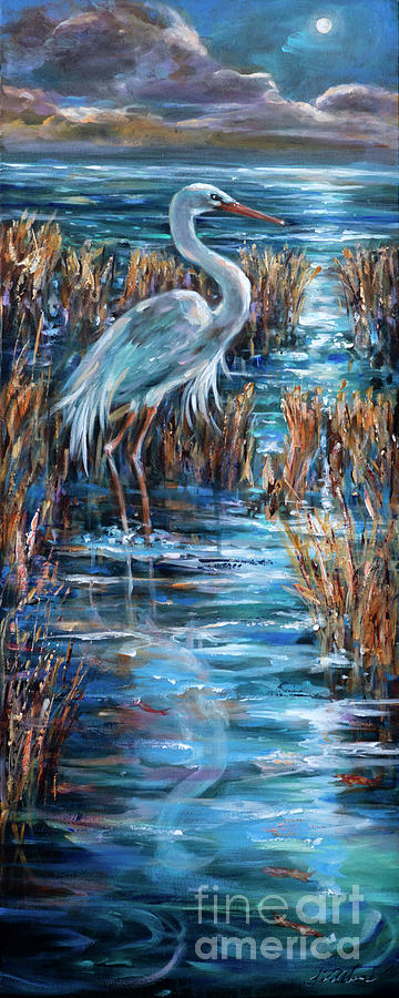 Egret Moonrise Painting by Linda Olsen