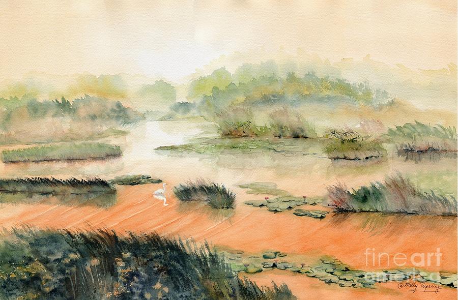 Egret On The Marsh Painting by Melly Terpening