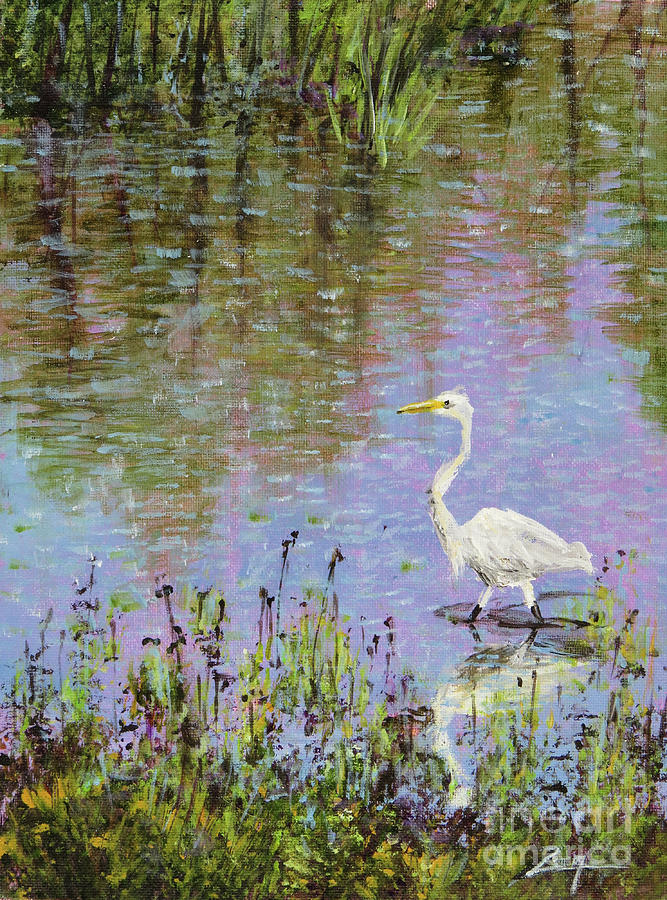 Egret Reflections Painting by Zan Savage