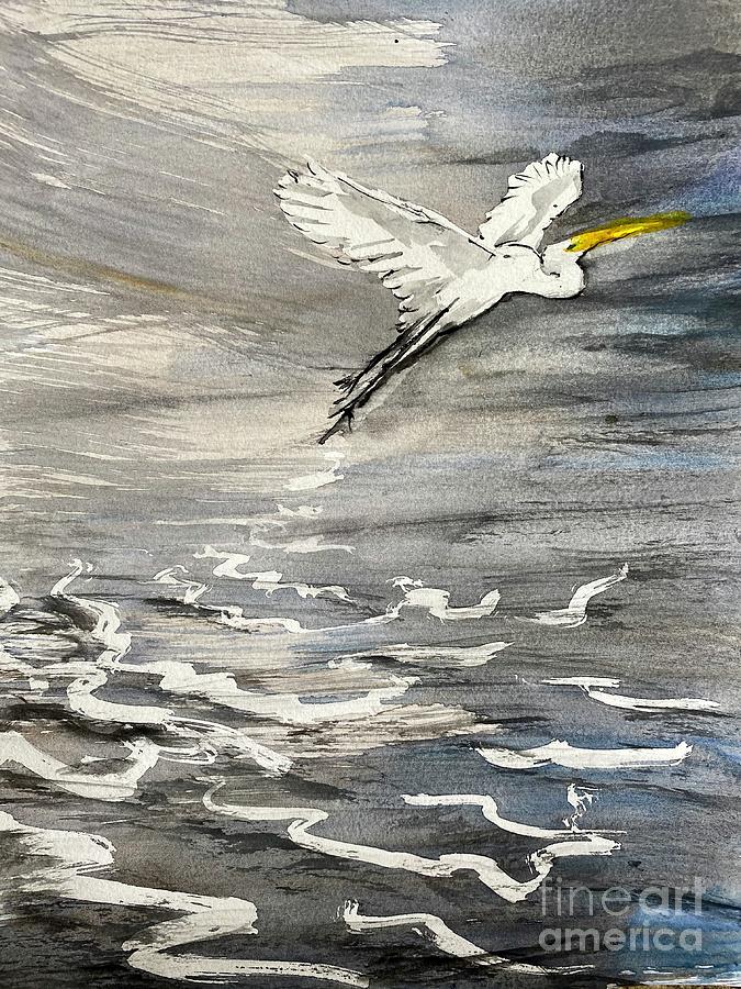 Egret rising Painting by Francelle Theriot