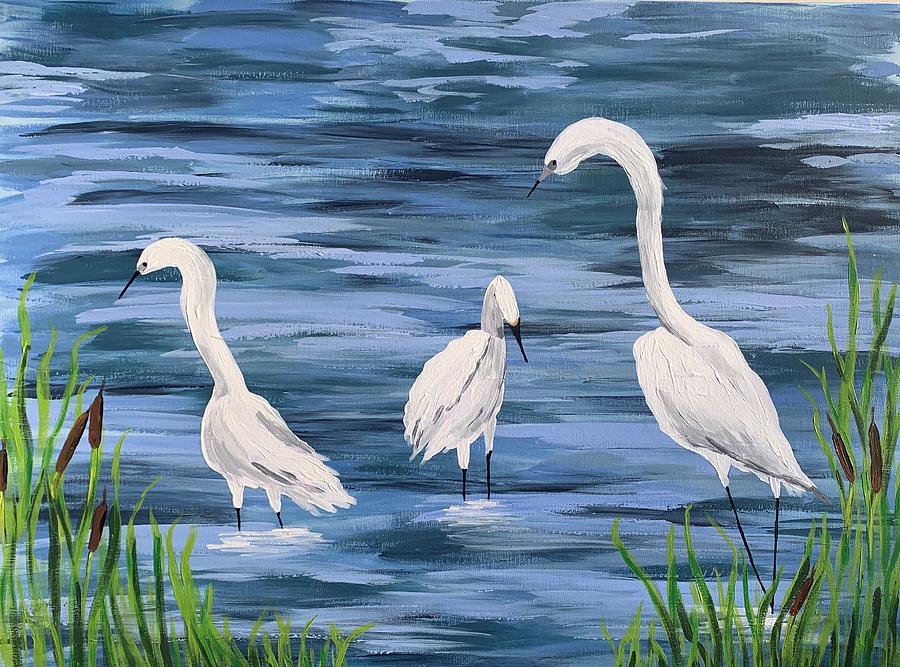 Egret Painting - Egret with Cattails by Natalia Ciriaco