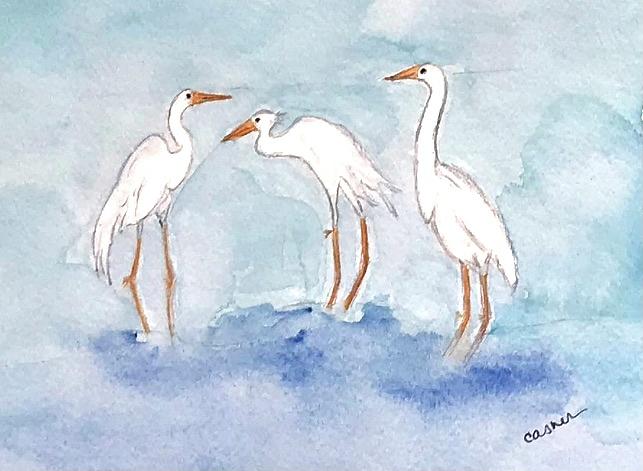 Egrets Painting by Colleen Casner