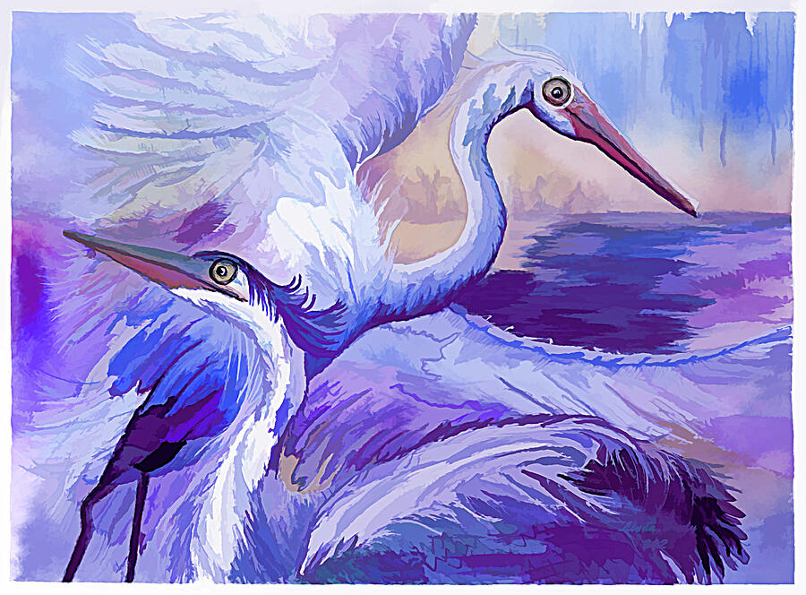 Egrets Fantasy Abstract I Mixed Media by Linda Brody