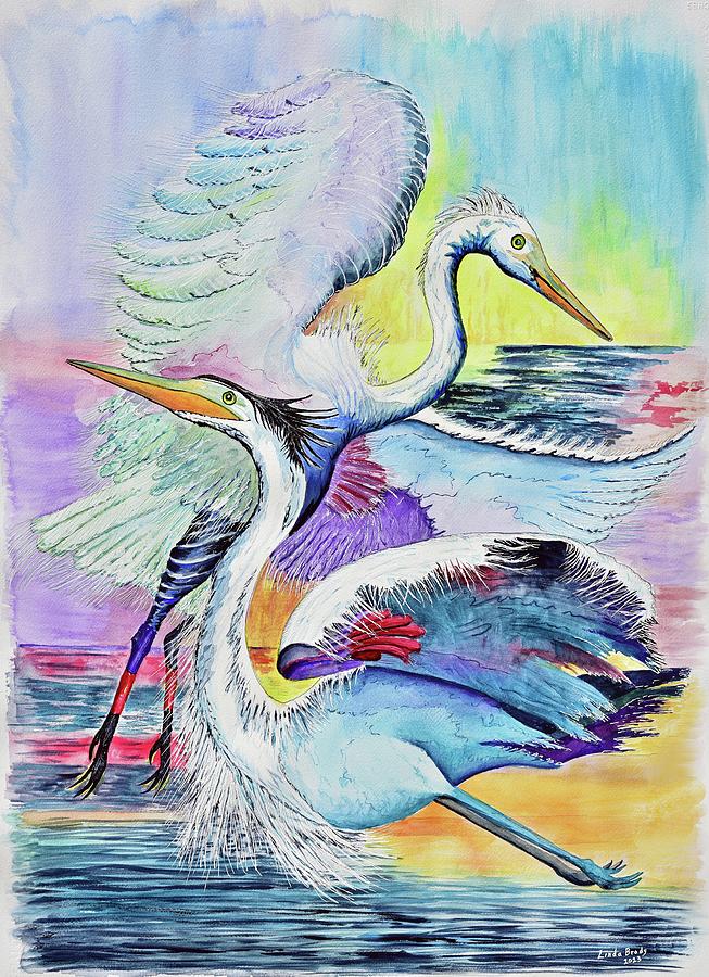Egrets Fantasy II Painting Painting by Linda Brody