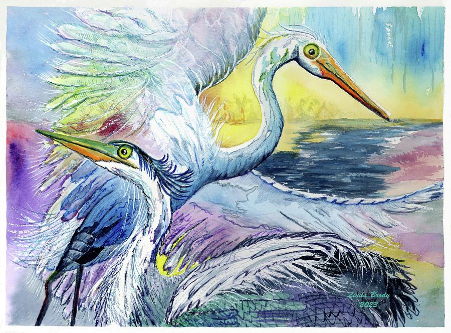 Egrets Fantasy  Painting by Linda Brody