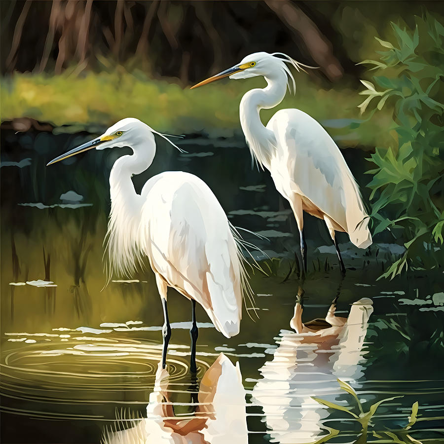 Egrets Digital Art by James Lloyd Egrets Digital Art by James Lloyd