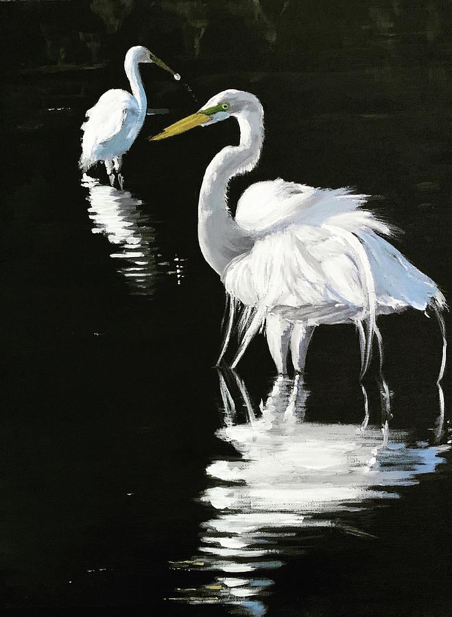 Egrets Painting by Lynn Shaffer