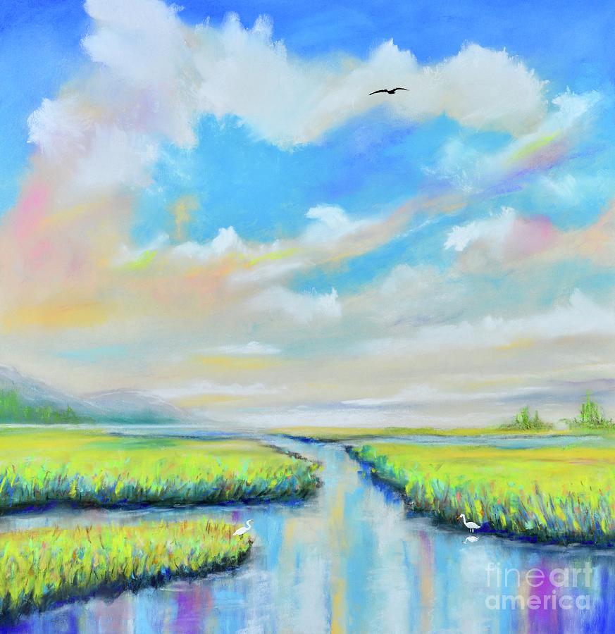Egrets Marsh Painting by Mary Scott