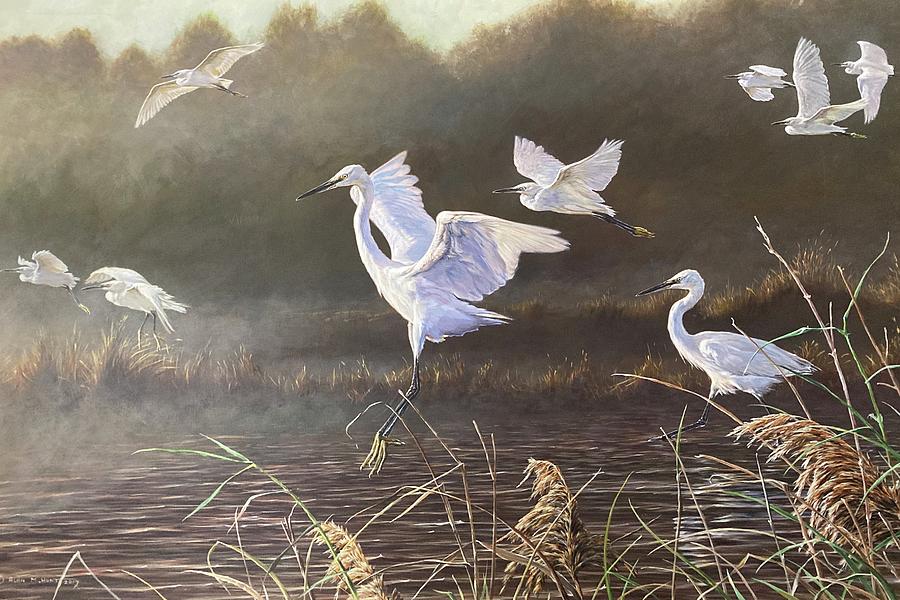 Egrets on the Everglade Painting by Alan M Hunt