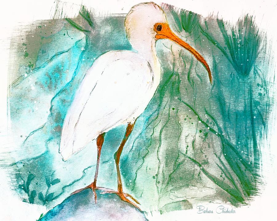 Egrets Rock Painting by Barbara Chichester