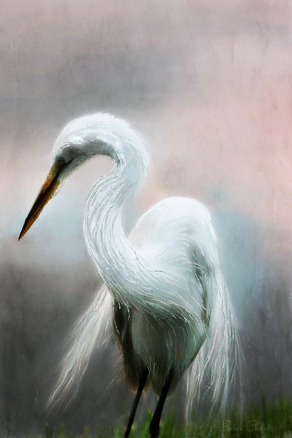 Egrets Twilight Moment Mixed Media by Barbara Chichester