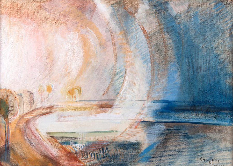 Egry Jozsef paintings - Fenytolodas, Pushing the Light, expressionist landscape with Lake Balaton Painting by Egry Jozsef