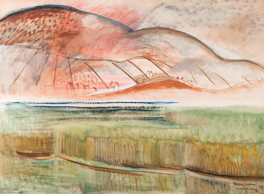 Egry Jozsef paintings - Nadas, Reeds, landscape at Lake Balaton and Badacsony Painting by Egry Jozsef