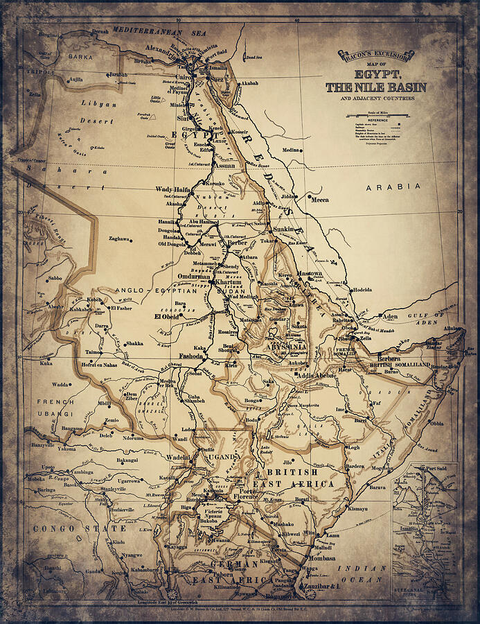 Egypt and The Nile Basin Vintage Map 1916 Sepia Photograph by Carol ...