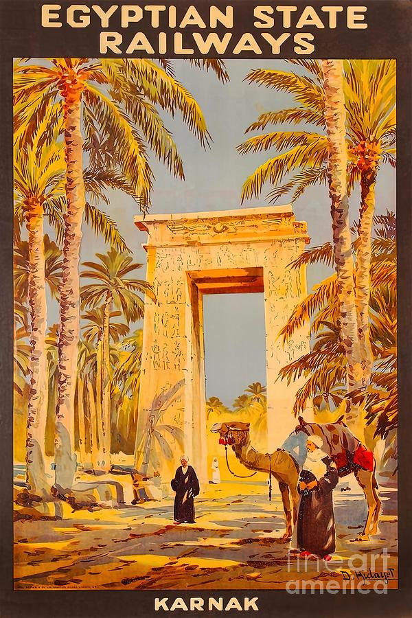 Egypt Karnak vintage travel Painting by White Murphy | Fine Art America