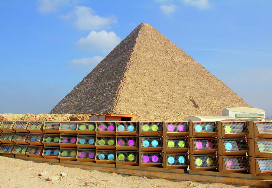 Egypt Pyramid And Colorful Spotlights Photograph by Mikhail Kokhanchikov