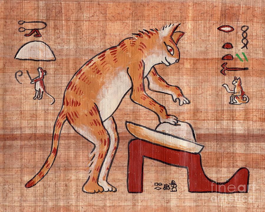 Egyptian Cat Kneading Bread Dough Painting