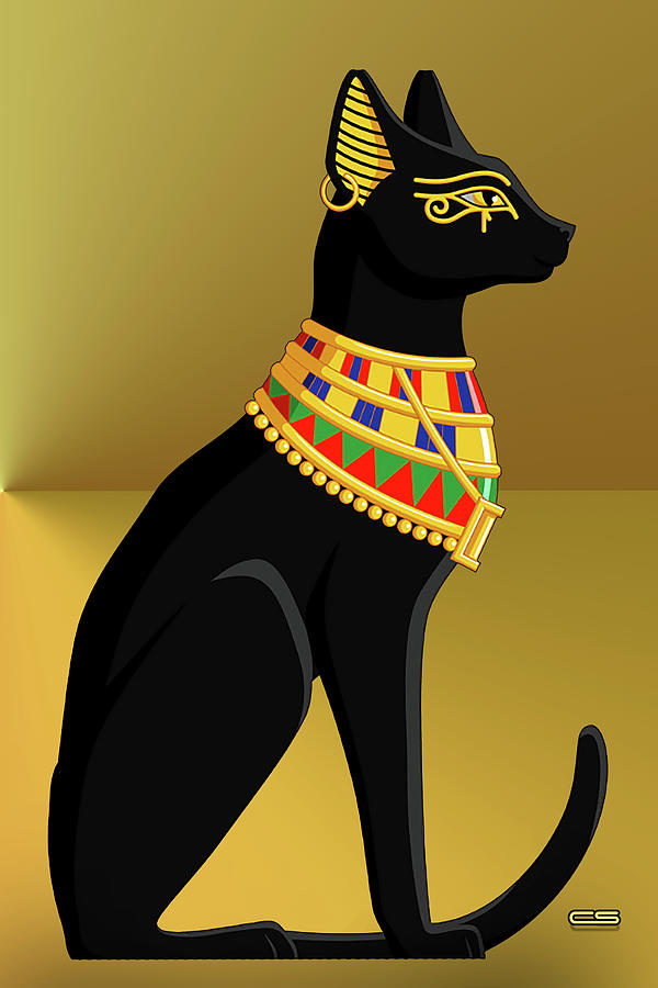 Egyptian Cat on Yellow Digital Art by Chuck Staley