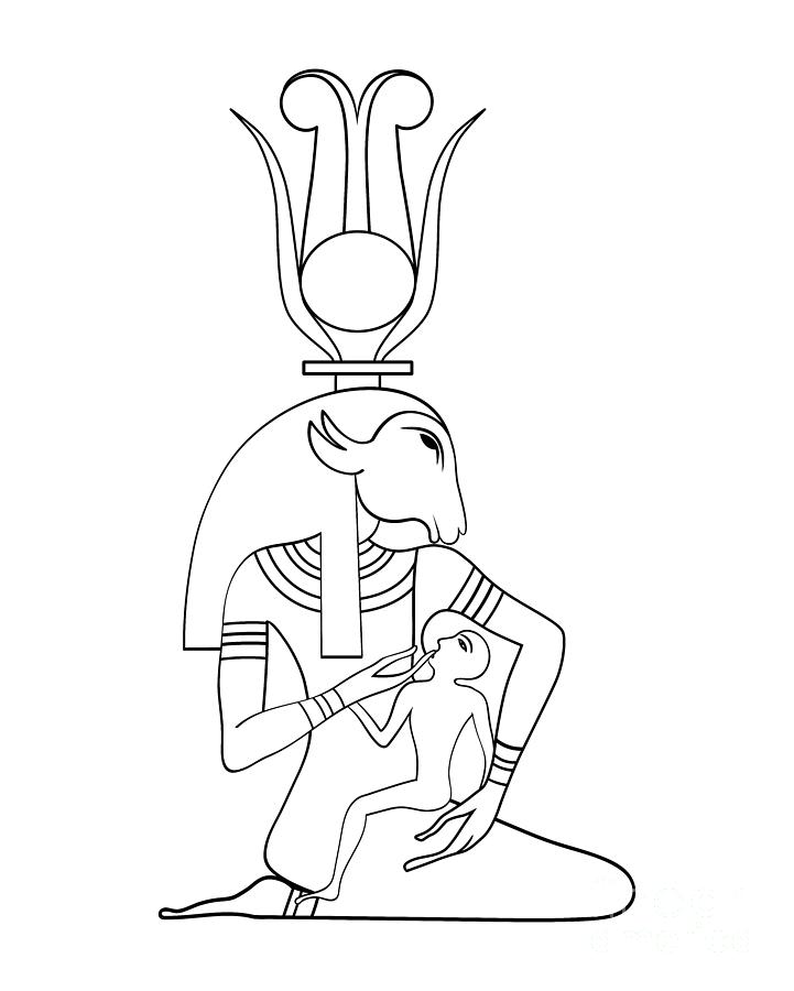 Egyptian Deity - Isis With Horus The Child Drawing