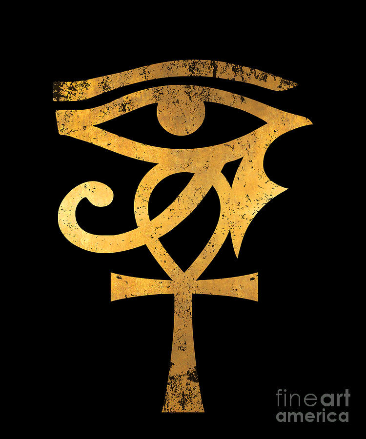 Egyptian Drawing - Egyptian Eye Of Horus Ankh Egypt Archaeologist Gold by Noirty Designs