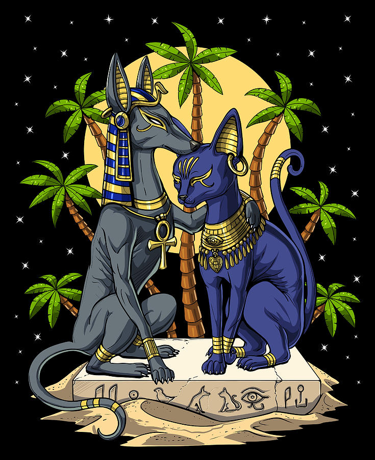 Egyptian Gods Anubis And Bastet Digital Art By Nikolay Todorov Pixels Merch 