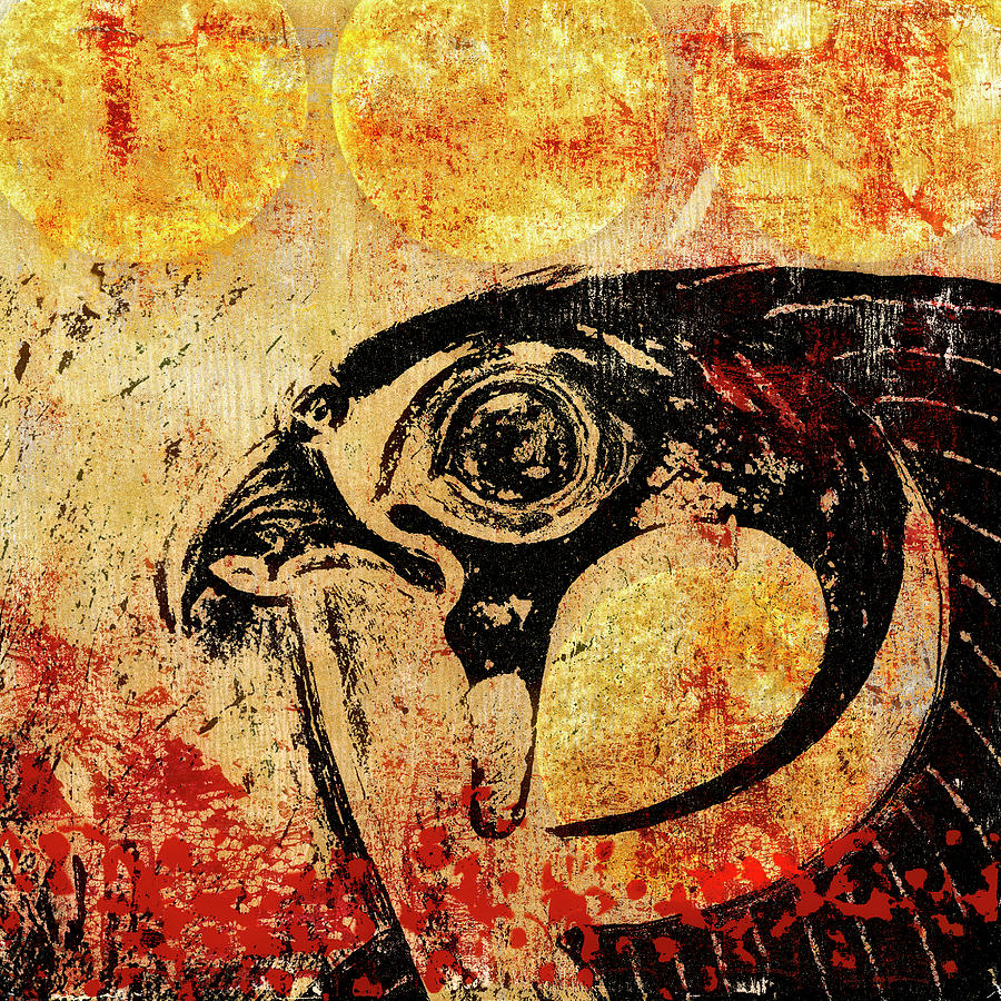 Falcon Mixed Media - Egyptian Hieroglyphic Falcon God Horus by Carol Leigh