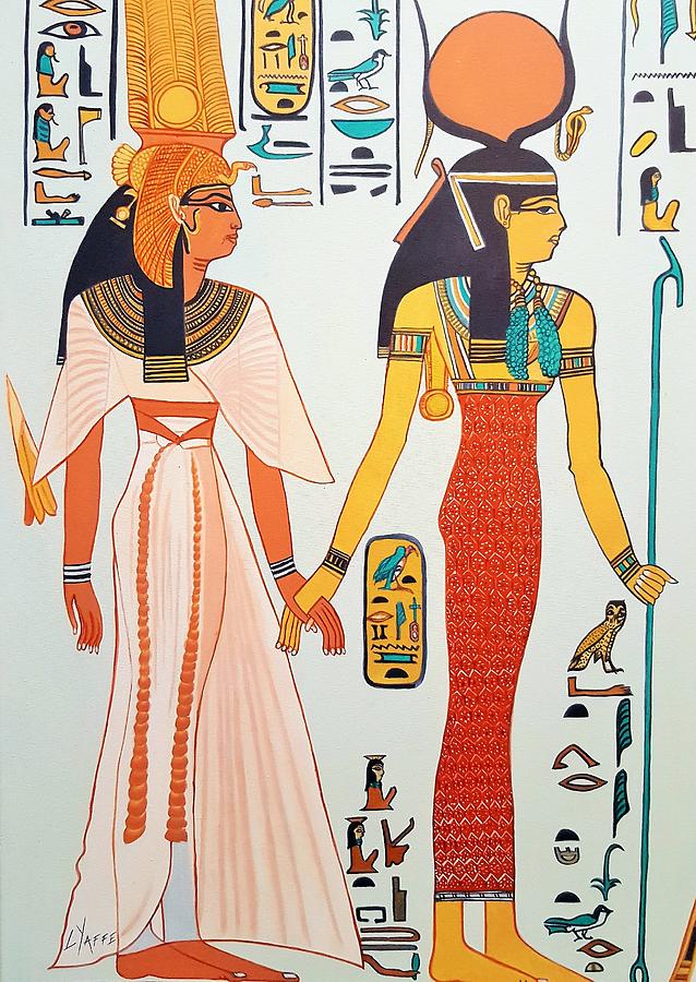 Egyptian Mural of Two Women Painting by Loraine Yaffe