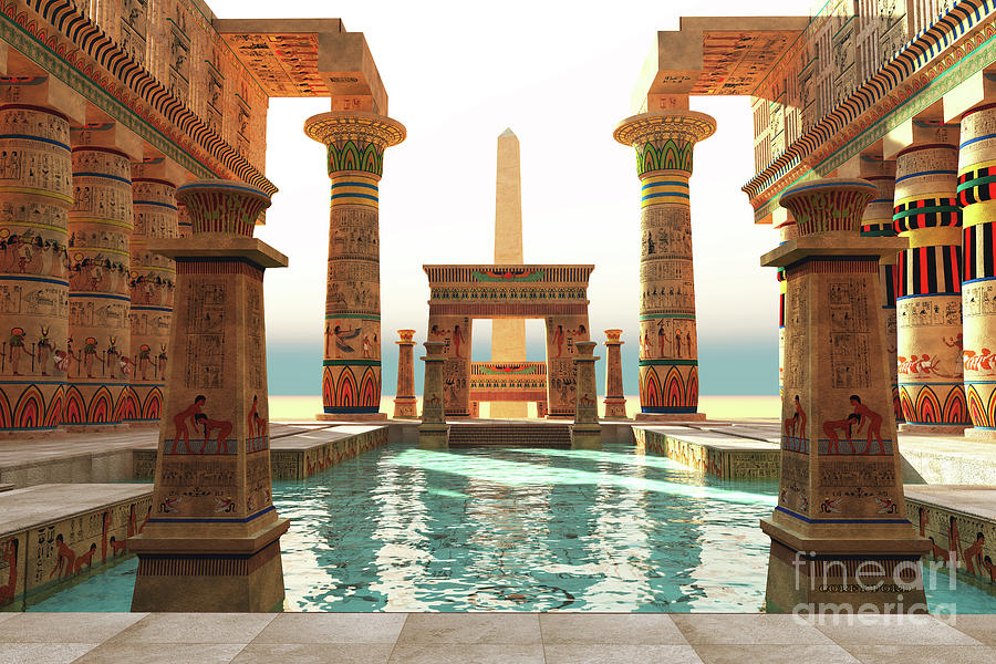 Egyptian Pool with Obelisk Digital Art by Corey Ford