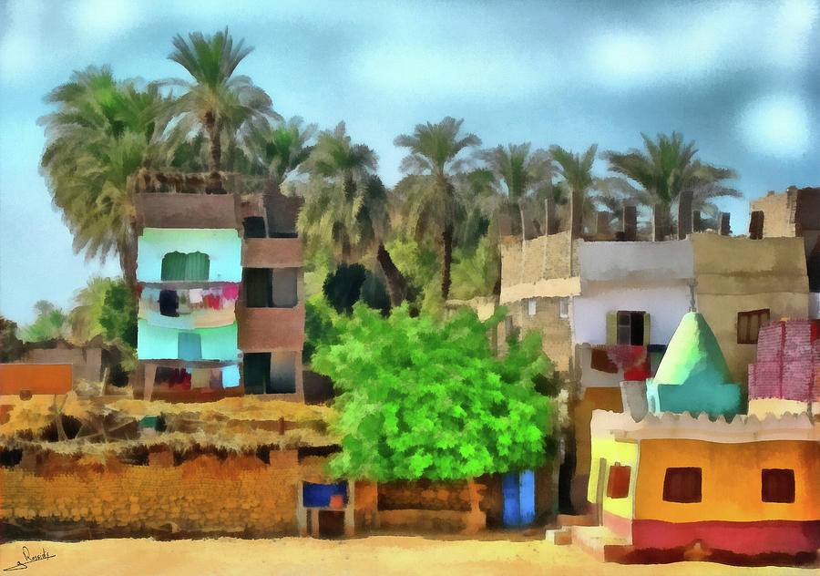 Egyptian rural houses Painting by George Rossidis