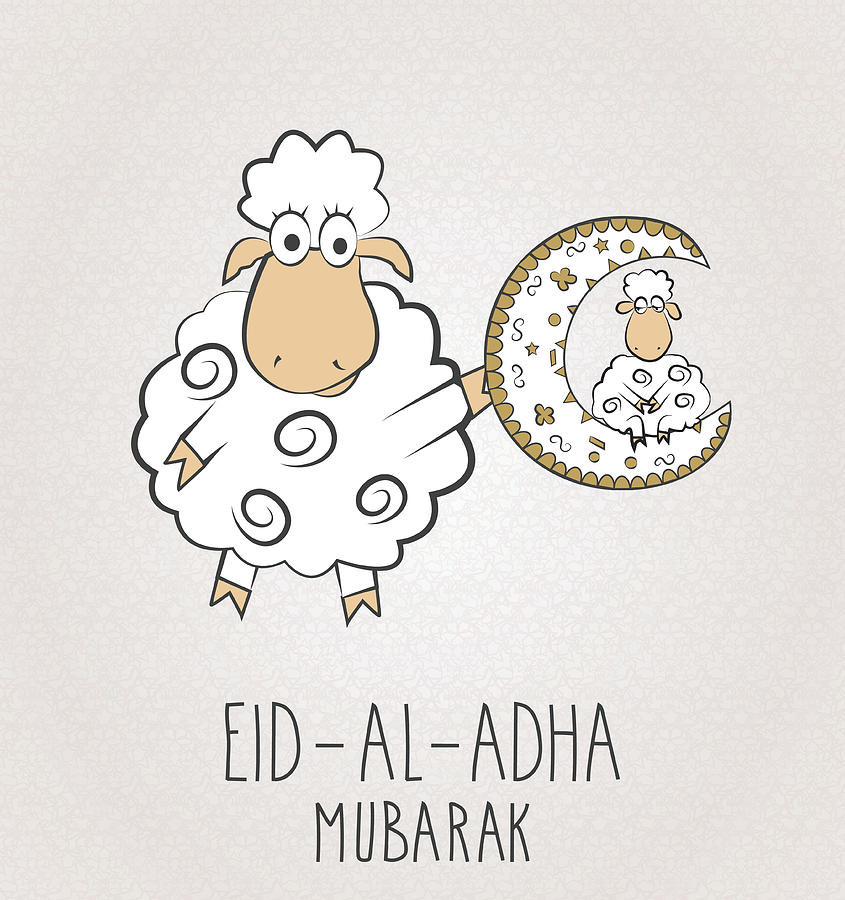 Eid Al Adha mubarak. Two sheeps with moon Drawing by BojanMirkovic