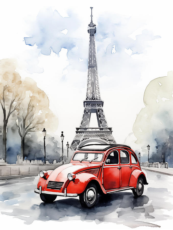 Eiffel Tower and a vintage Citroen 2CV Digital Art by Oversteer Factory ...