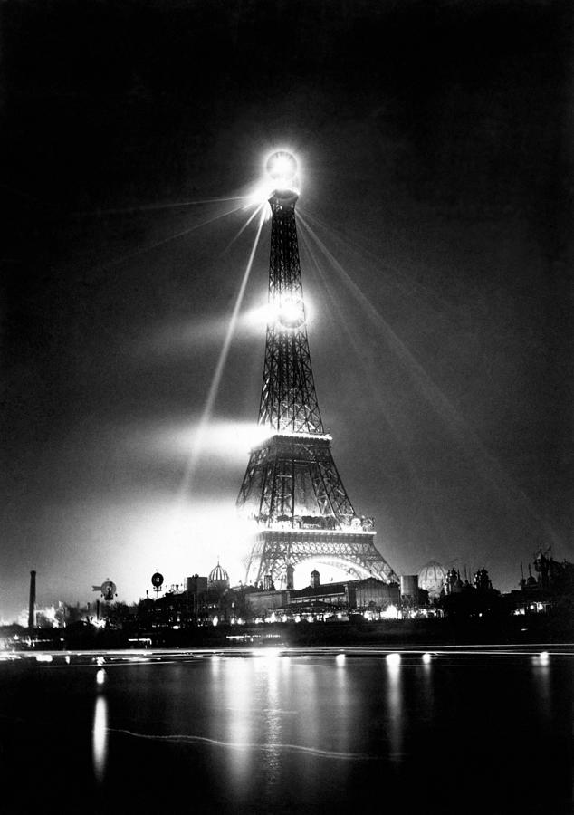 Eiffel Tower At Night - Paris Exposition 1889 Photograph by War Is Hell Store