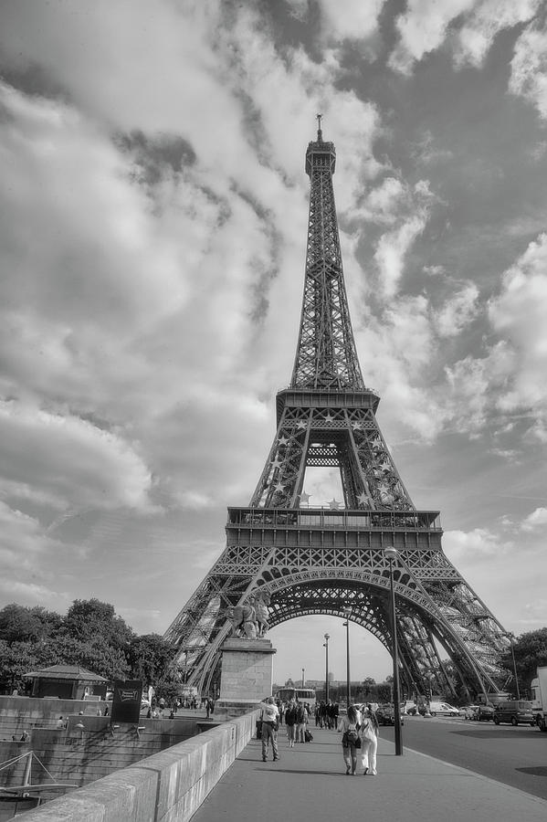 Eiffel Tower Black white street View Photograph by Chuck Kuhn