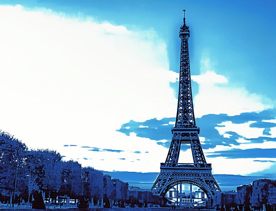 Eiffel Tower - Blue Watercolour Effect Photograph by John Paul Cullen