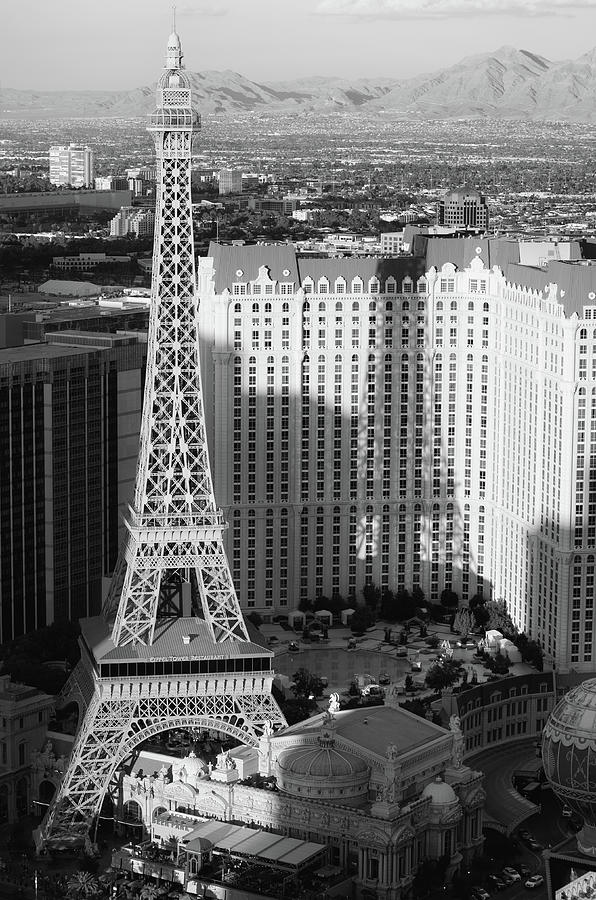 Eiffel Tower Casting Its Long Shadow at Paris Las Vegas Black and White Photograph by Shawn OBrien