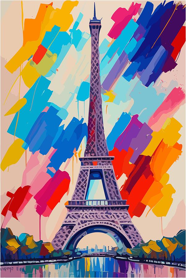 Eiffel Tower colorful oil painting Digital Art by Yunus Bey - Fine Art ...