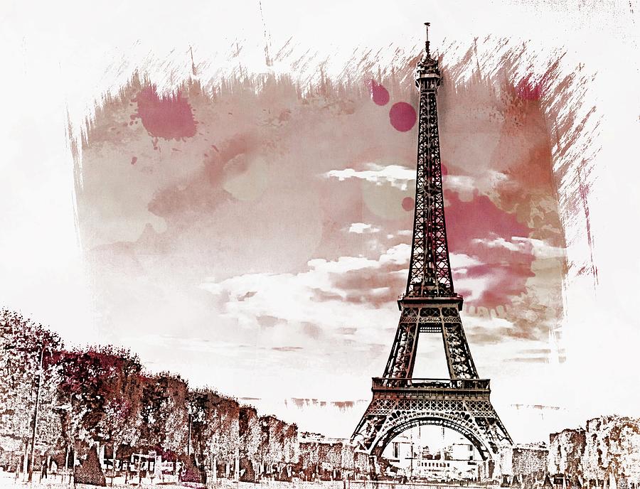 Eiffel Tower - Digital Paint Splatter Effect Photograph by John Paul Cullen
