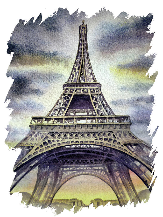 Eiffel Tower Evening In Paris France Free Impulsive Brush Strokes Painting